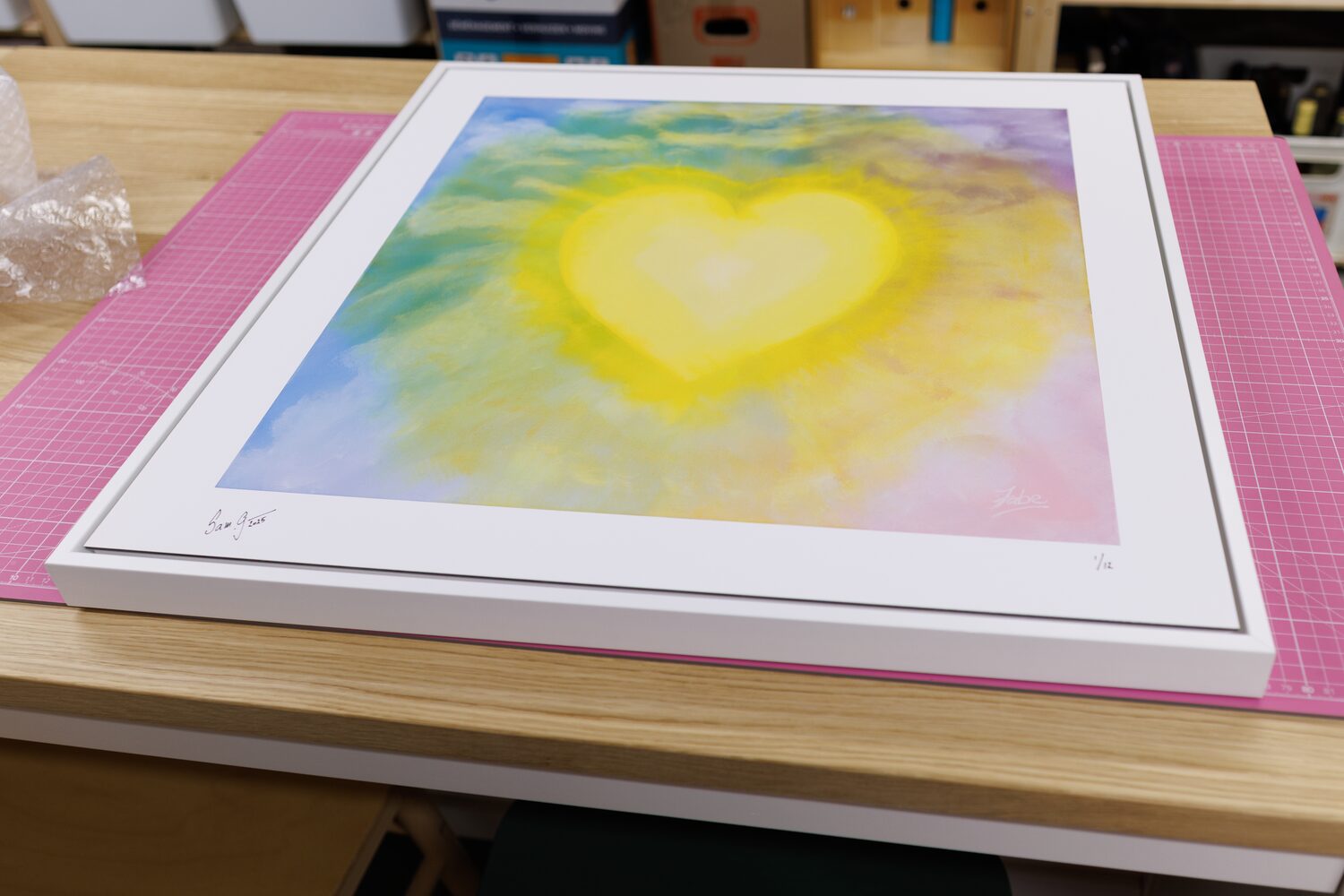 Heartflare Limited Edition Print on the studio table